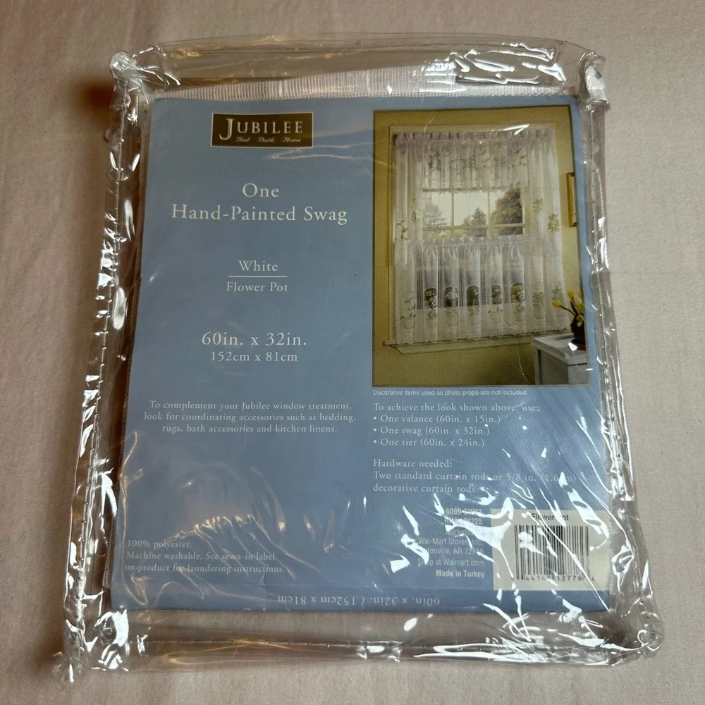 Jubilee‎ Home Hand-Painted Swag Curtain White Lace Flower Pot 60x32 Cottagecore